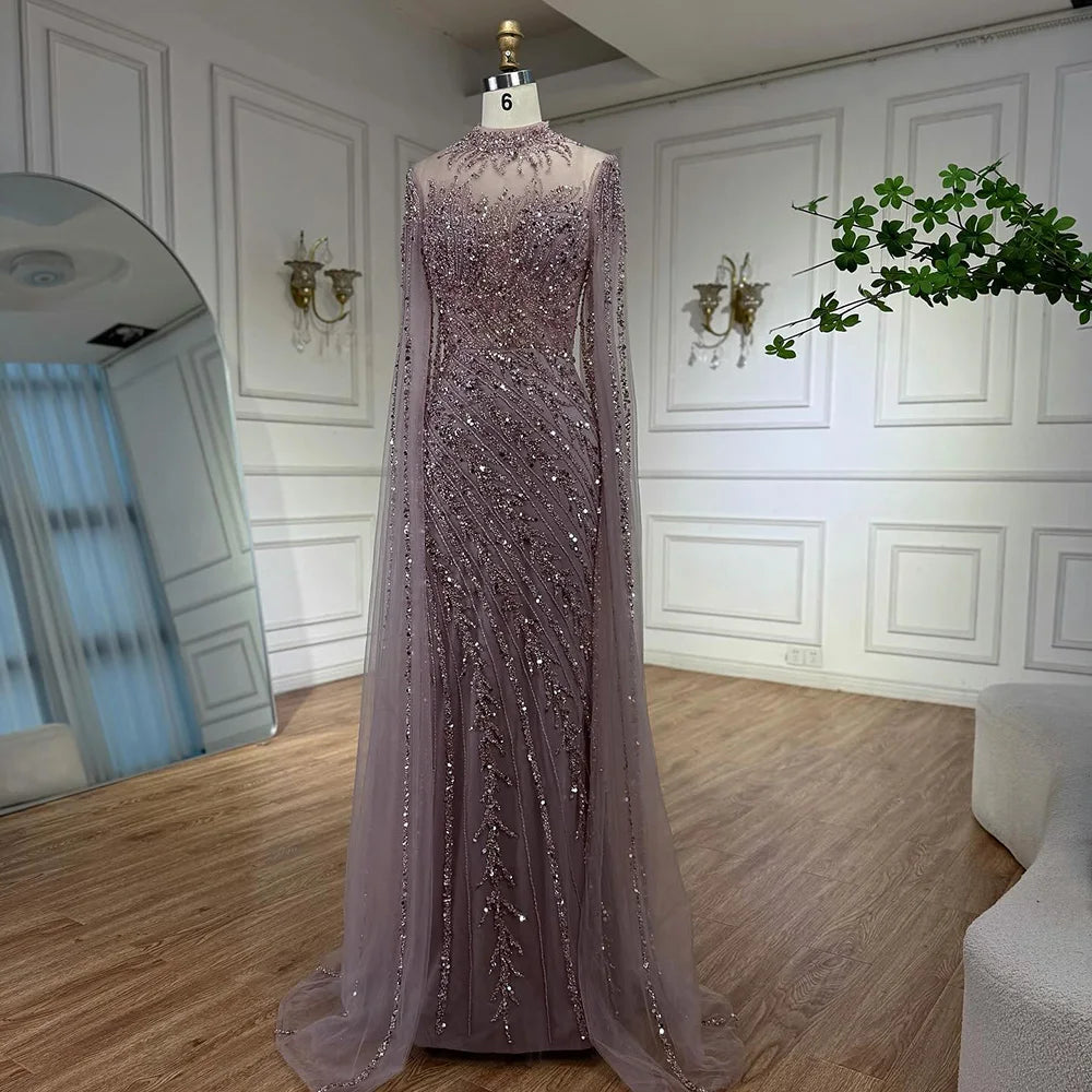 Serene Hill Beaded Cape Mermaid Gown (LA71885A)