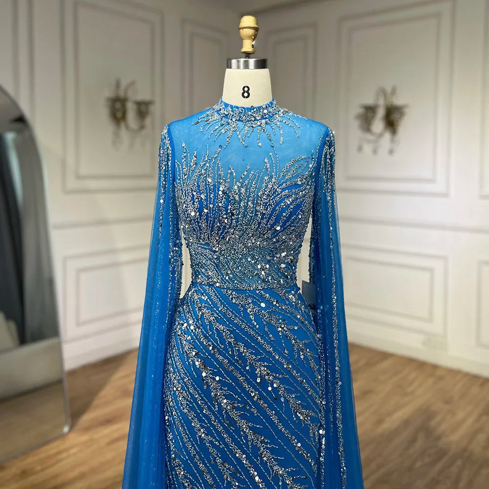 Serene Hill Beaded Cape Mermaid Gown (LA71885A)