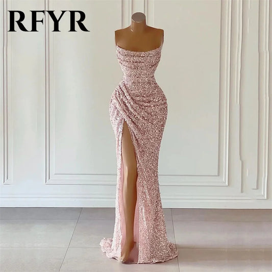 Rosé Glitter Mermaid Evening Gown