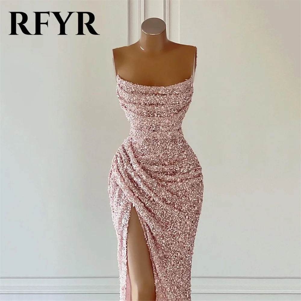 Rosé Glitter Mermaid Evening Gown